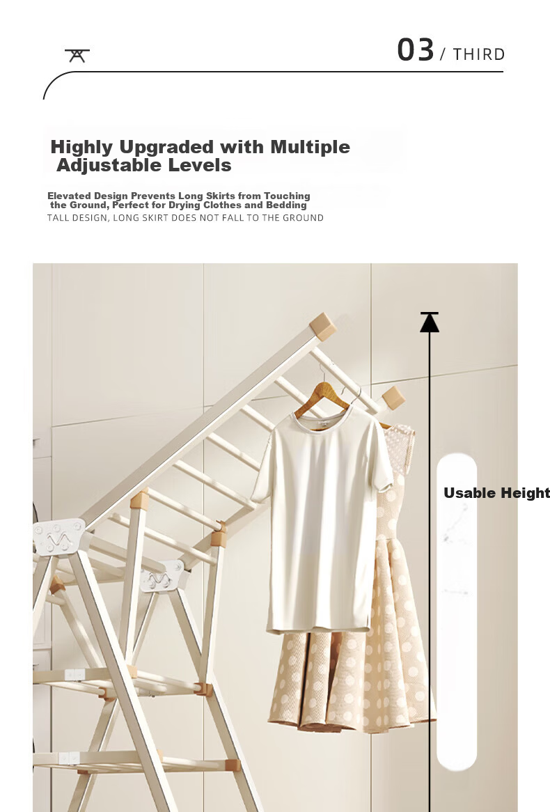 BIX Foldable Clothes Drying Rack, Indoor Laundry Hanger Stand, Balcony Quilt Drying Rack, Milk White Color, 1.5m, Three-Tier 1