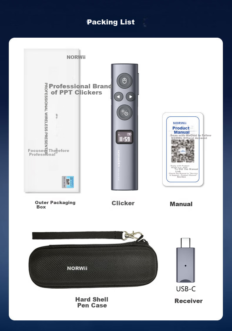 Nuowei N95s BLE High-Power Green Light Presentation Clicker Digital Physical Dual Laser with 32GB Memory Bluetooth PPT Remote Presenter LED LCD Screen Seewo USB-C 15