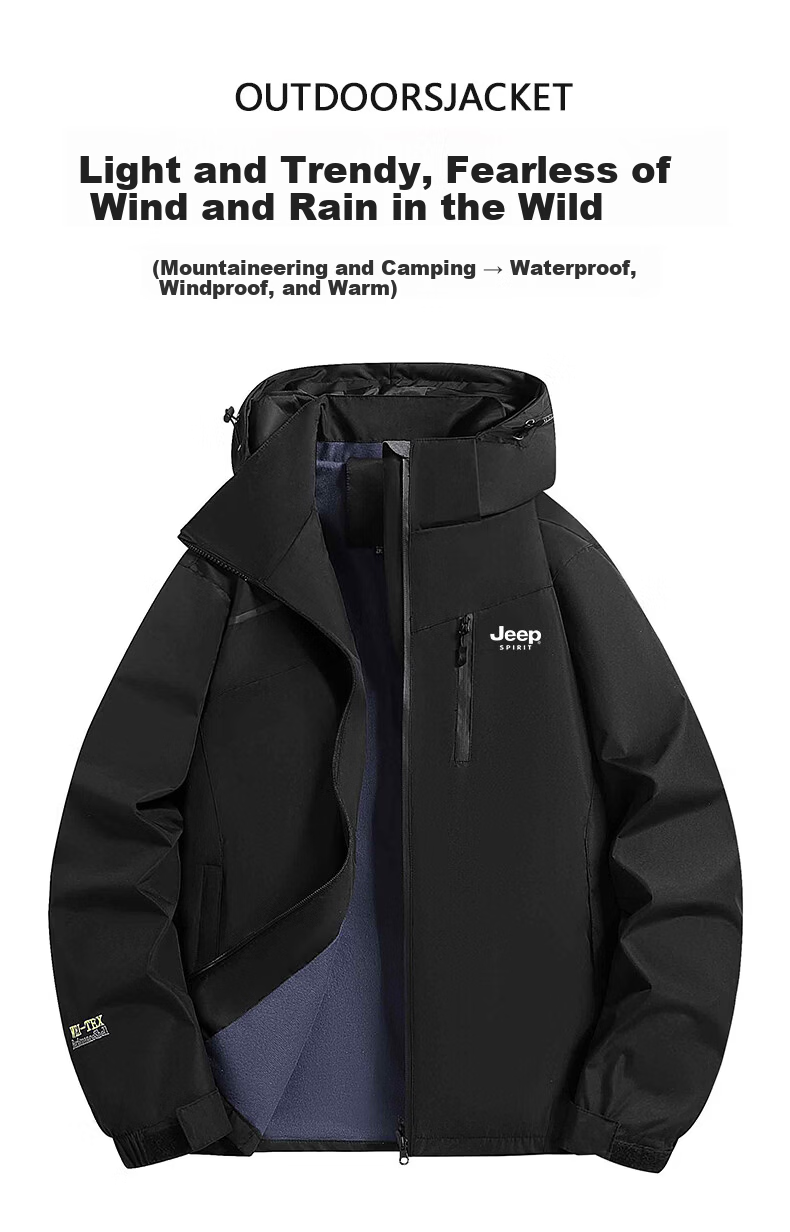 JEEP SPIRIT Men's Fleece-Lined Windproof Warm Outdoor Thick Jacket Black 3XL 16