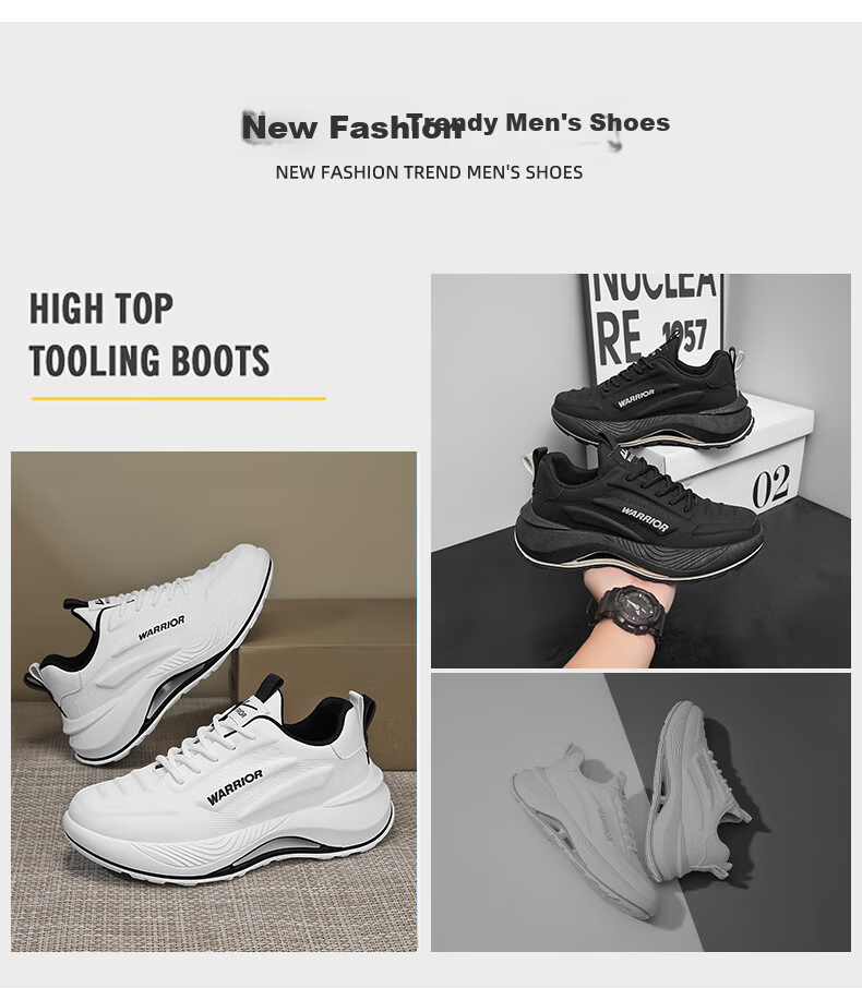 Warrior 2026 New Spring Casual Sports Shoes Breathable Leather Men's Trendy Thick-Soled Fashion Dad Sneakers 4