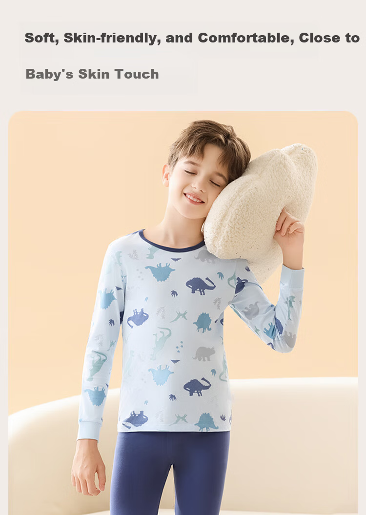 Urban Beauty 【100% Cotton】 Kids Thermal Underwear Boys Autumn Shirt and Pants Youth Autumn Winter Cotton Sweater Pajama Set 4