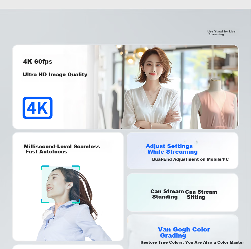 Yunxi S7 AI Live Streaming Camera 4K Ultra HD Professional Live Broadcast Equipment for Douyin Kuaishou E-commerce Full Set [Zhitong Pro Upgrade] 7