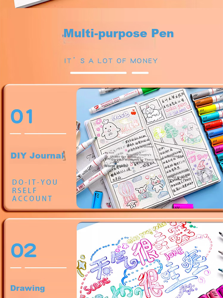 Meijiwan 12-Color Double-Line Outline Pen Set Thick Glitter Quick-Dry Pearl Journal Marker DIY Kids Double-Line Pens 9