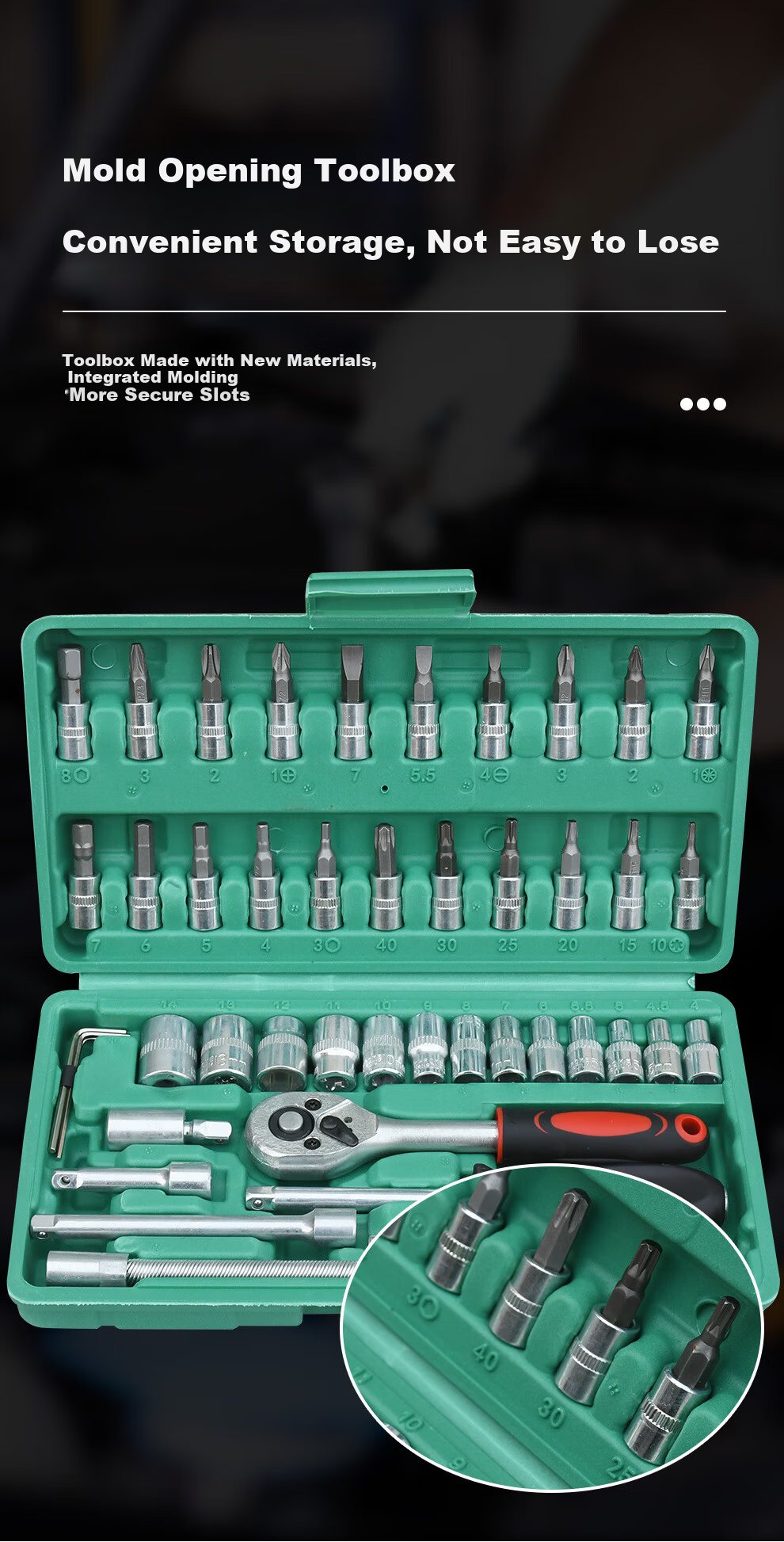 Qilu Anran 46-Piece Wrench Set Auto Repair Socket Wrench Ratchet Torque Wrench Small Motorcycle Household Tool Kit 1 Set 11