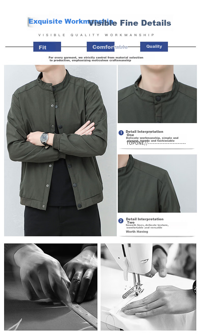 Jeanswest Men's Outdoor Sports Jacket Spring Autumn Casual Versatile Retro Outdoor Stand Collar Loose Trendy Cardigan Black XL 2