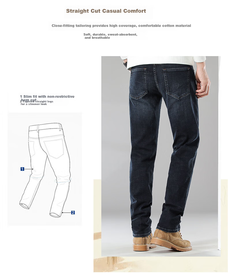 ZENGZHI Men's Stretch Youth Versatile Business Casual Straight Leg Pants Blue Black Size 27 2