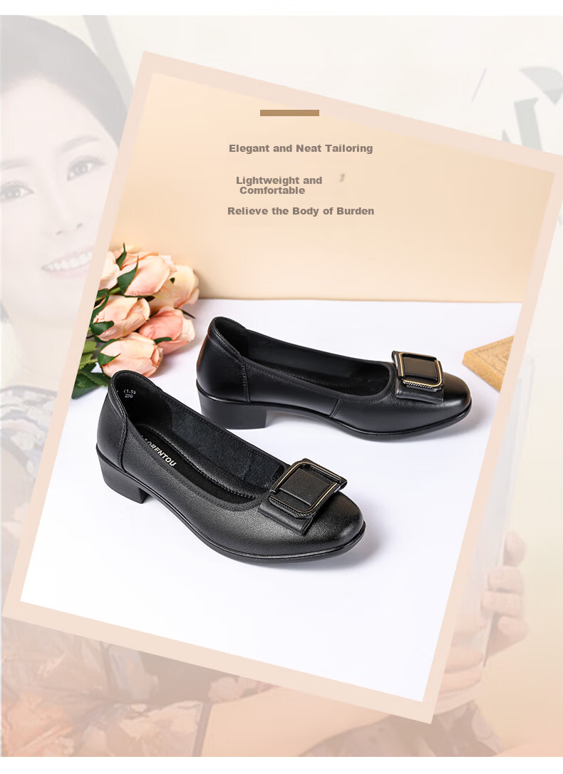 LAORENTOU Women's Fashion Casual Professional Chunky Heel Low-Cut Mid Heel Commuting Work Shoes LB12265 White Size 37 3