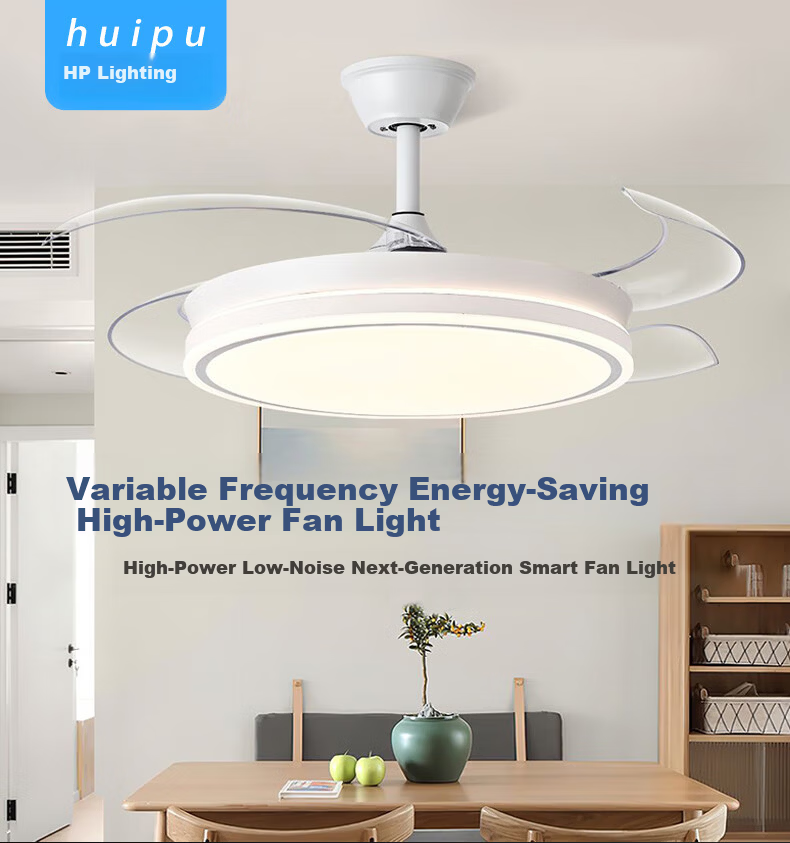 Huipujinggong LED Ceiling Fan Light with Invisible Blades, Variable Frequency Full Spectrum Lighting Fixture for Dining Room, Bedroom, Living Room, 42 Inches 1