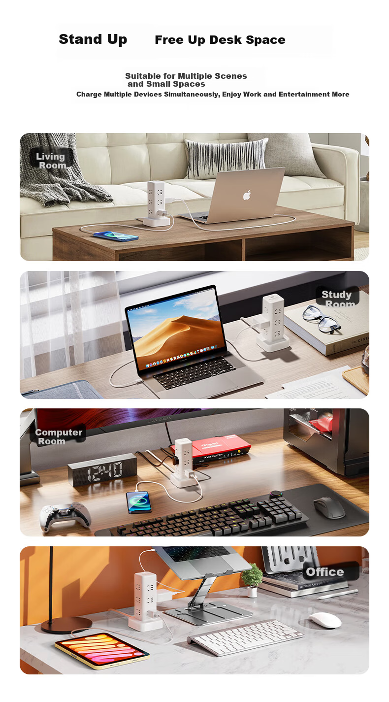Lengon Magic Cube USB Vertical Power Strip, Master Control with 12 Outlets, 2.9 Meters, Overload Protection, Type-C Power Strip/Extension Cord/Power Board/Line Cord U1012U-2.9 White 6