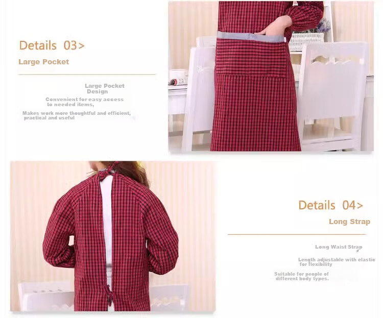 Minggu Long Sleeve Apron Cotton Coarse Cloth Reversible Work Apron Red Mixed Plaid Length 118CM CW667350 5