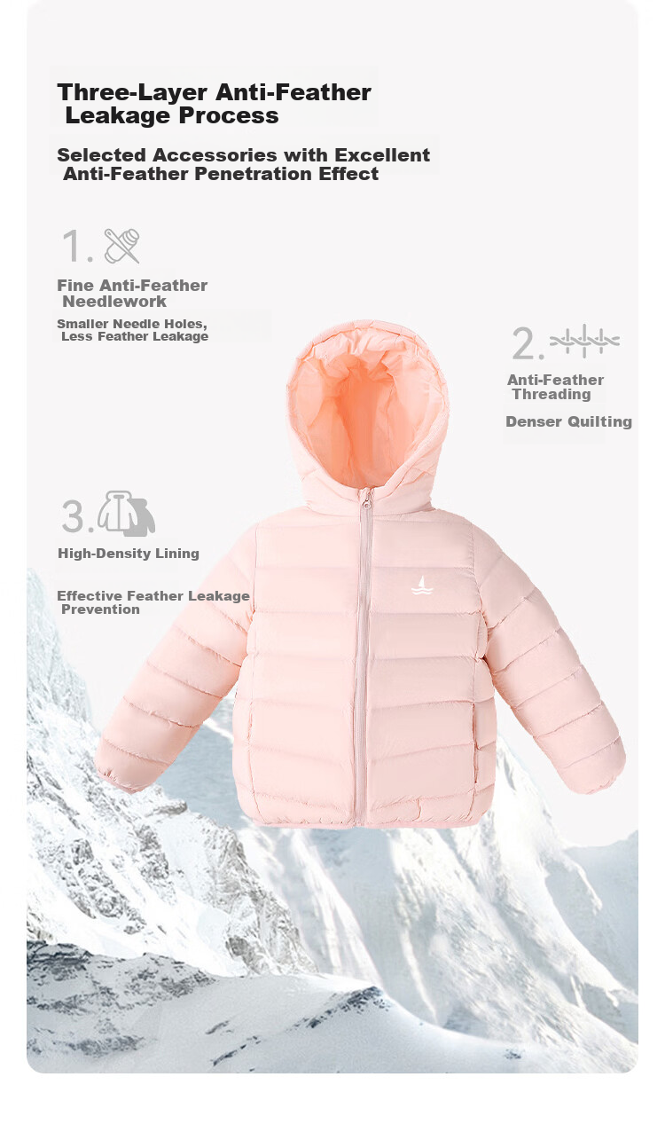 Navigare Kids Down Jacket Boys Ribbed Down Coat Girls Warm Off-White Hooded 150 7