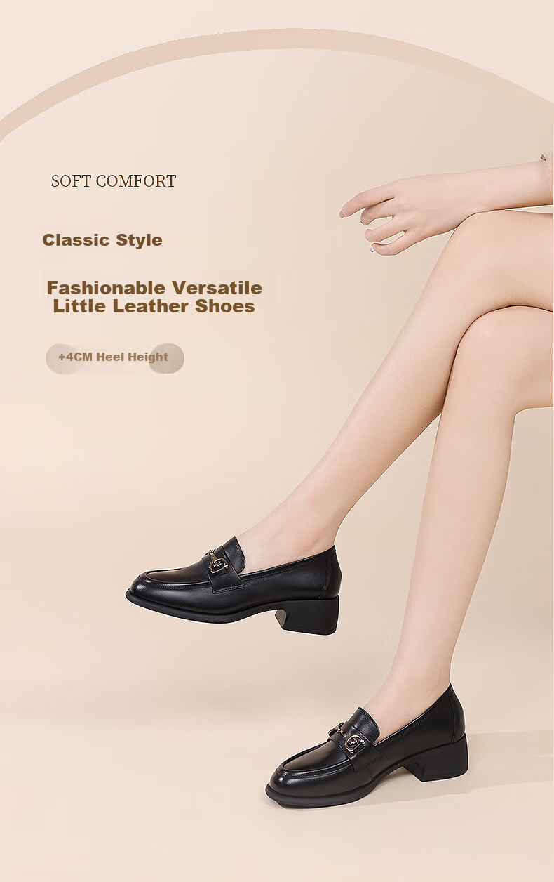 Red Dragonfly Women's Loafers Thick Heel French Style Small Leather Shoes Commuter Versatile Mom Shoes WTB152791 Black Size 38 3
