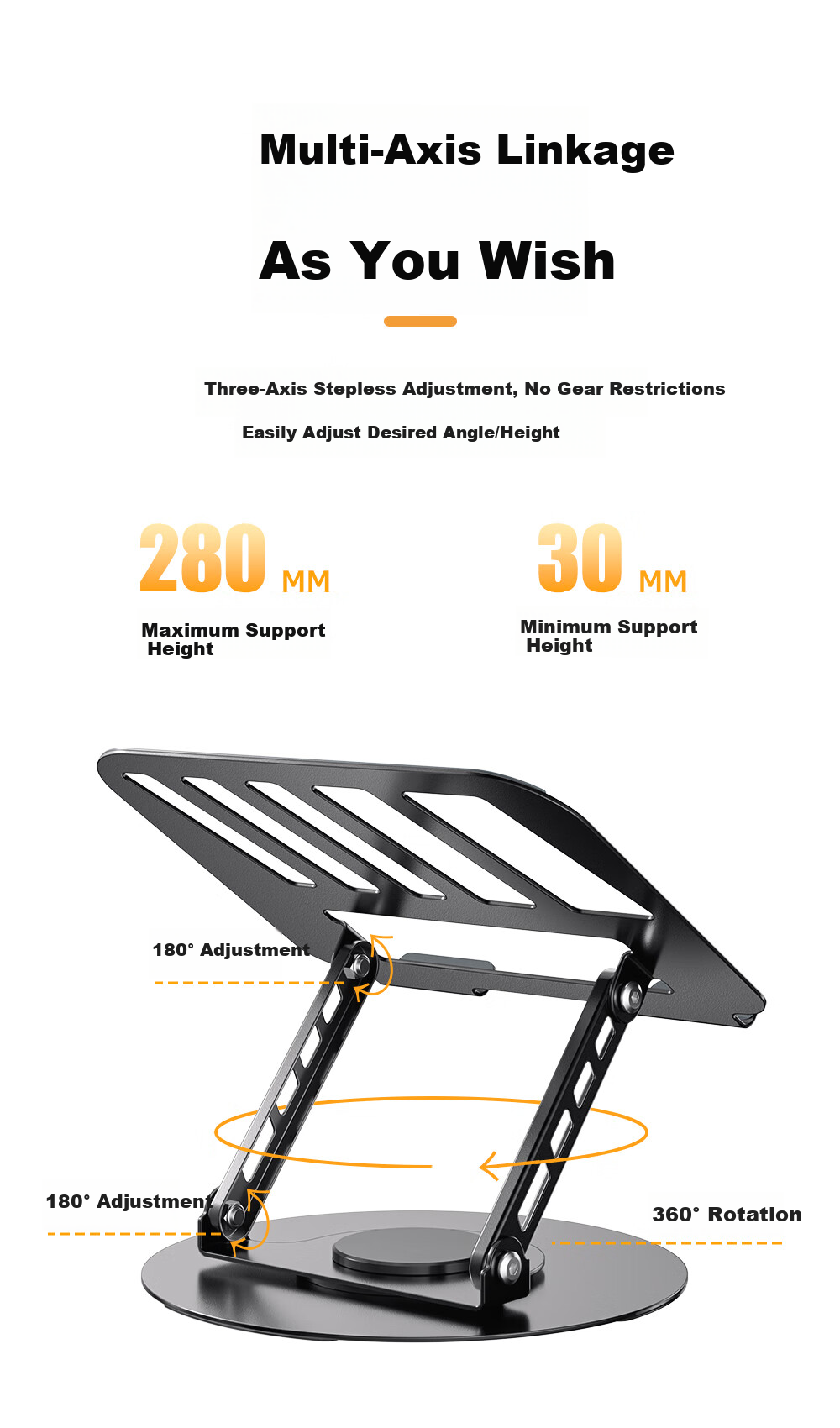 Beimo Laptop Stand with Wood Grain Surface, Adjustable Height, 360° Rotation, Suspended Desktop Stand, Suitable for Apple Mac, Lenovo Legion, Huawei Laptops, Silver Color 4