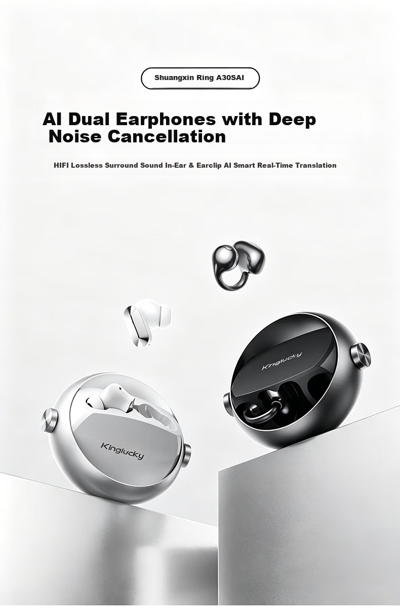 Jinyun 2026 Latest AI Noise-Cancelling Dual Bluetooth Earbuds In-Ear Clip-On Two-in-One Deep Active Noise Cancellation Long-Lasting Comfortable A30s 4