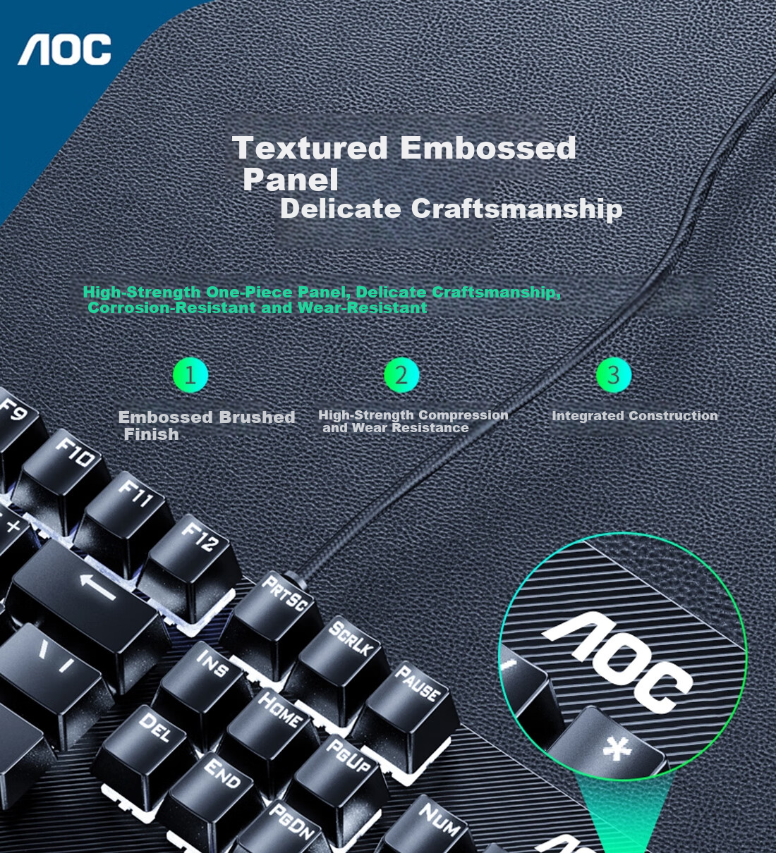 AOC GKM410 Mechanical Keyboard and Mouse Combo Wired Gaming Office Full-Size Black Blue Switch 4