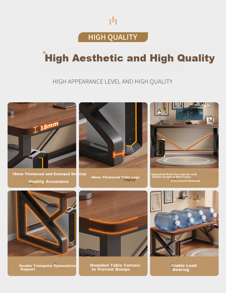Jingkun Computer Desk Gaming Desk Solid Wood Desktop Study Writing Game Long Table for Home Office 2