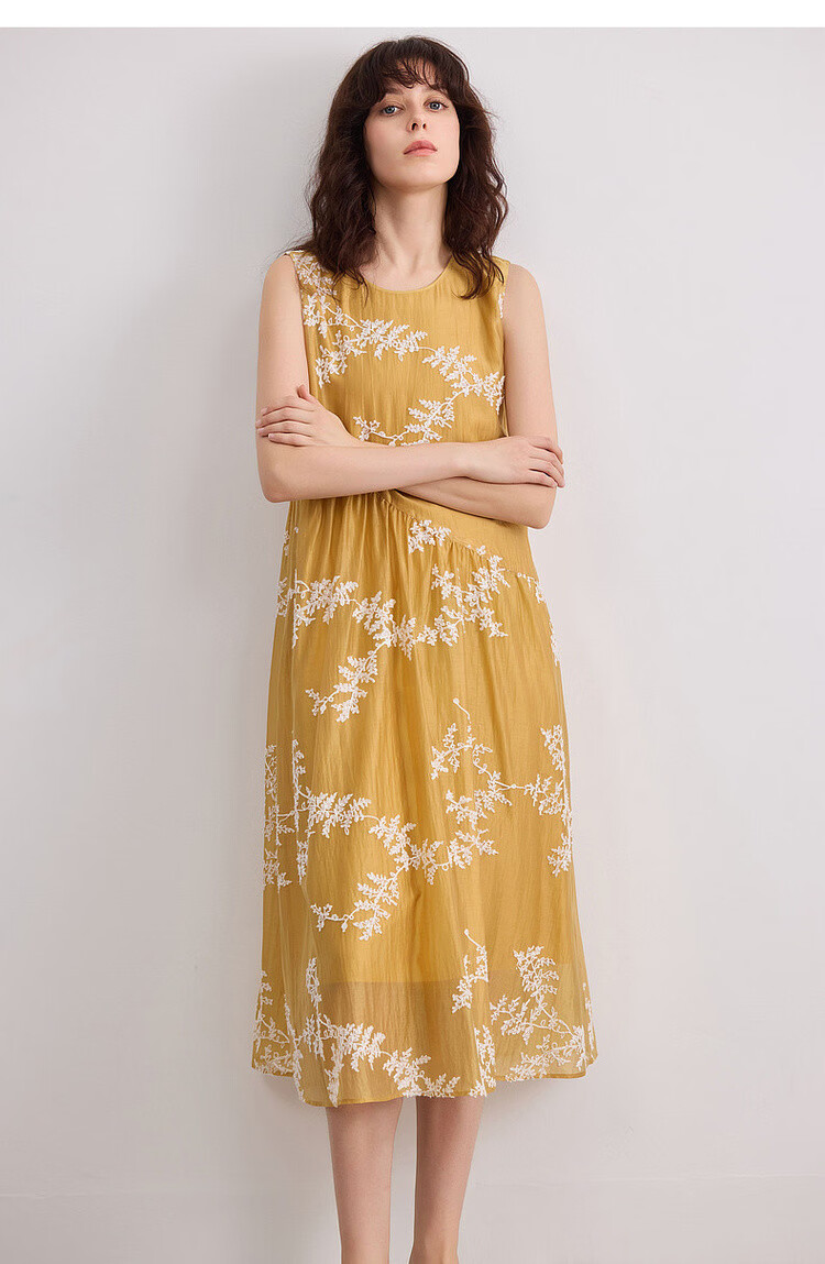 Demana [Lycra Breath Poem] Summer Vacation Style 3D Embroidered Sleeveless Patchwork Elegant Mid-Length Dress for Women 16