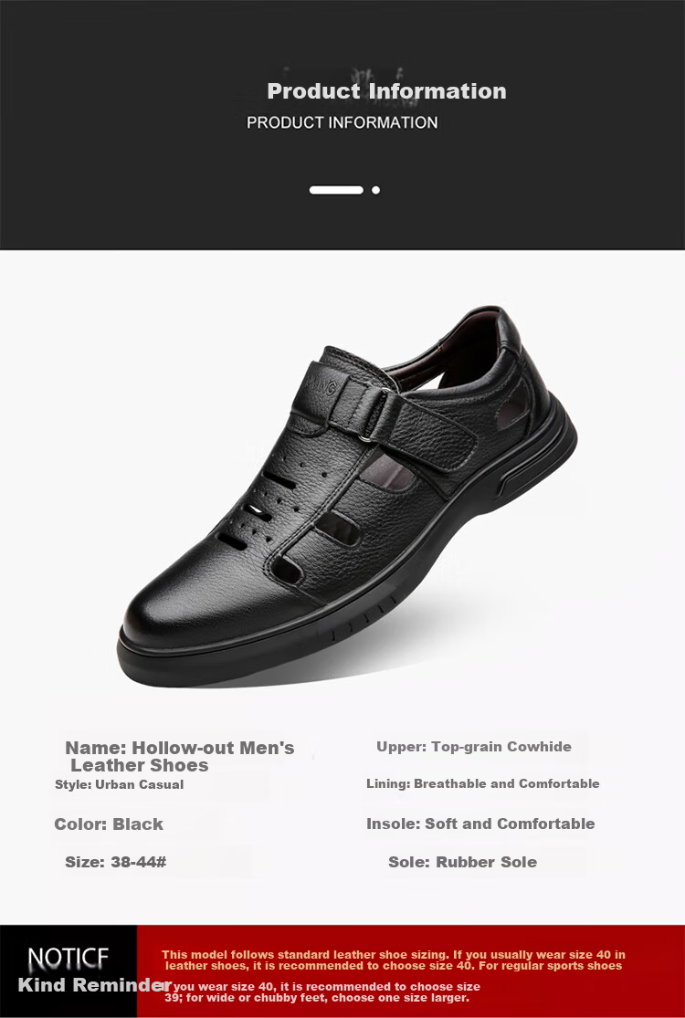 Aokang Men's Leather Hollow Out Casual Leather Shoes Dad Sandals Black 39 (245mm) 5