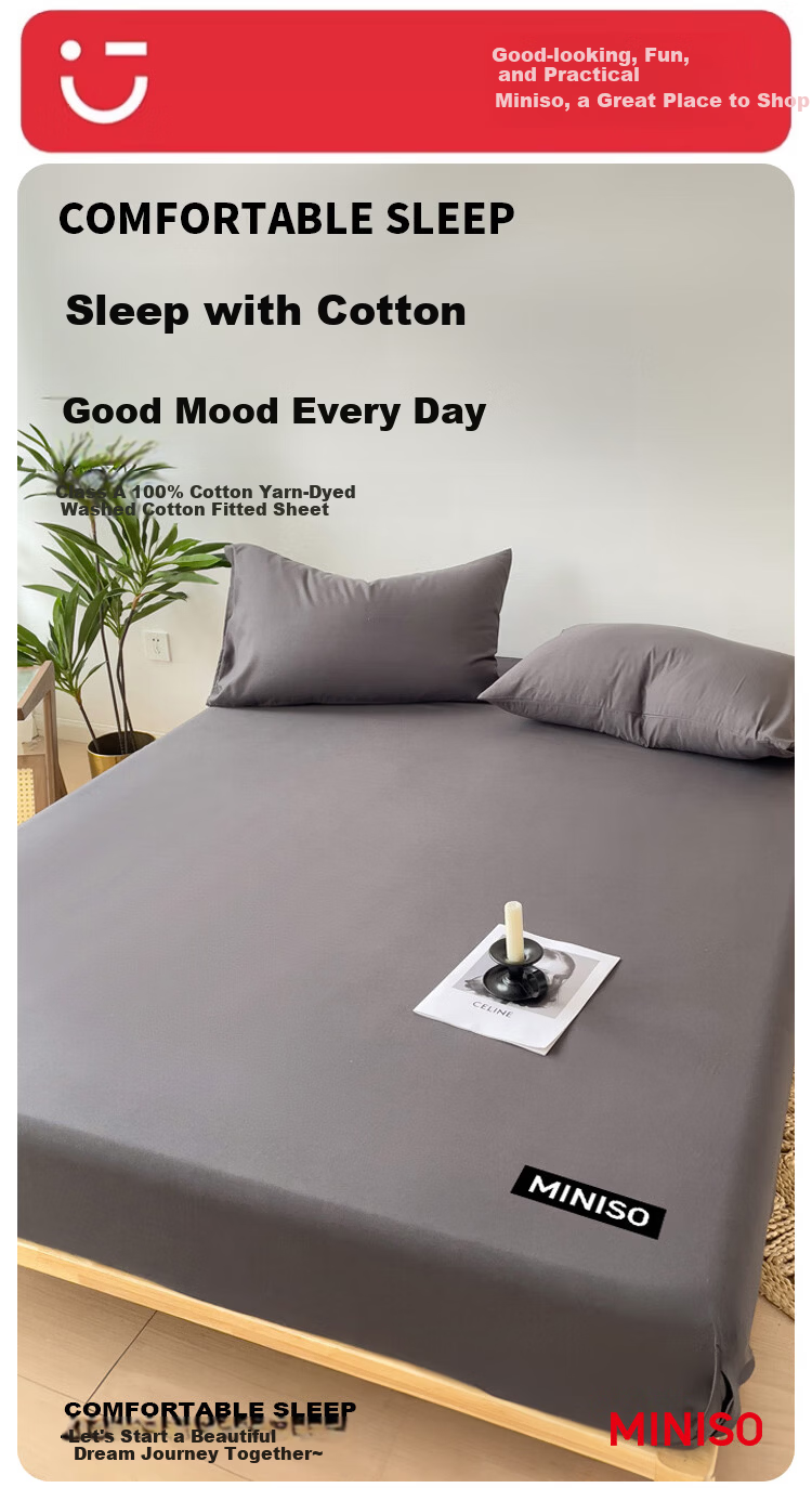 MINISO A-Class 100% Cotton Fitted Sheet 1.5x2m Full Cotton Mattress Cover Protector 2