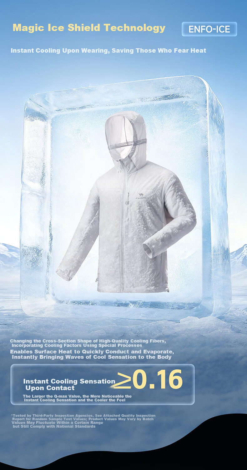 CAMEL Snow Shell Sunscreen Jacket Unisex Ice Cooling Water-Repellent Sports Coat C15BAYL6016D Light Blue L 11