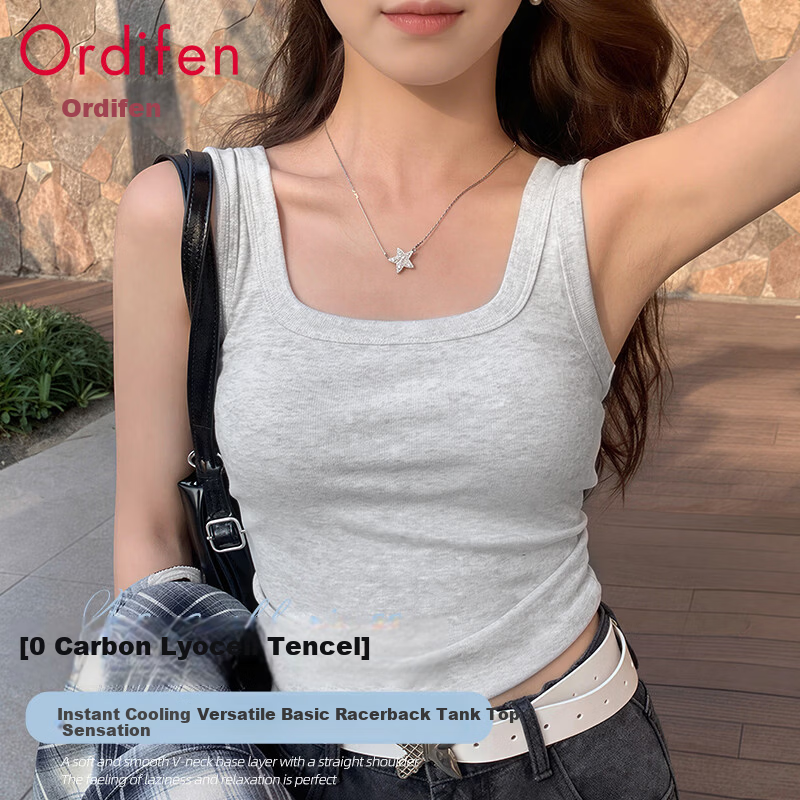 Audifine Women's Camisole Tank Top 0 Carbon Lyocell Comfortable Bare Feel Wide Shoulder Strap Side Breast Coverage Basic Gray L