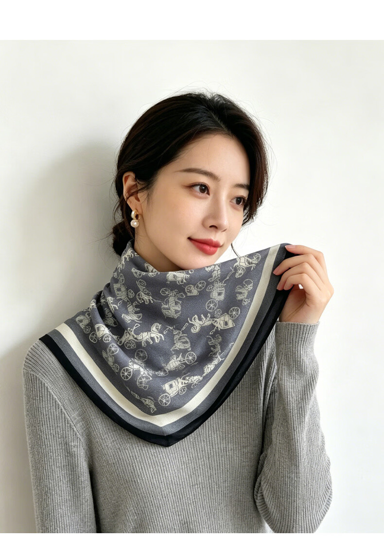 GLO-STORY Faux Silk Cotton Linen Touch Small Square Scarf Women's Vintage Versatile Neck Tie Thin Neck Scarf 15