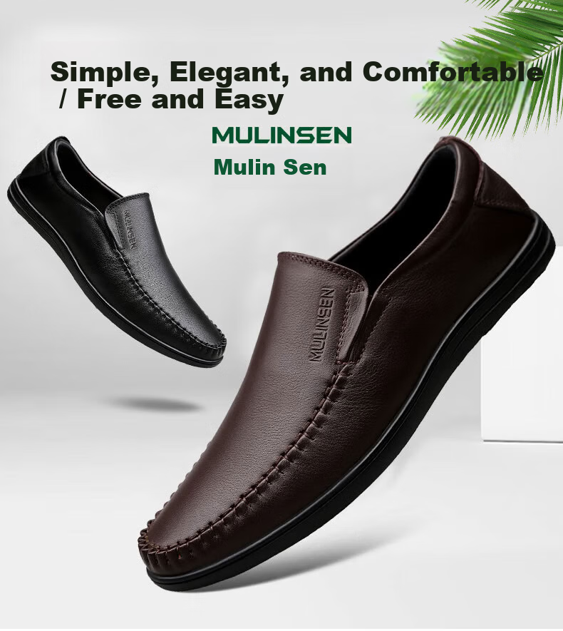MULINSEN Men's Shoes, Business Casual Slip-On Soft Sole Dad Shoes, Size 38, Black, 21811058 2