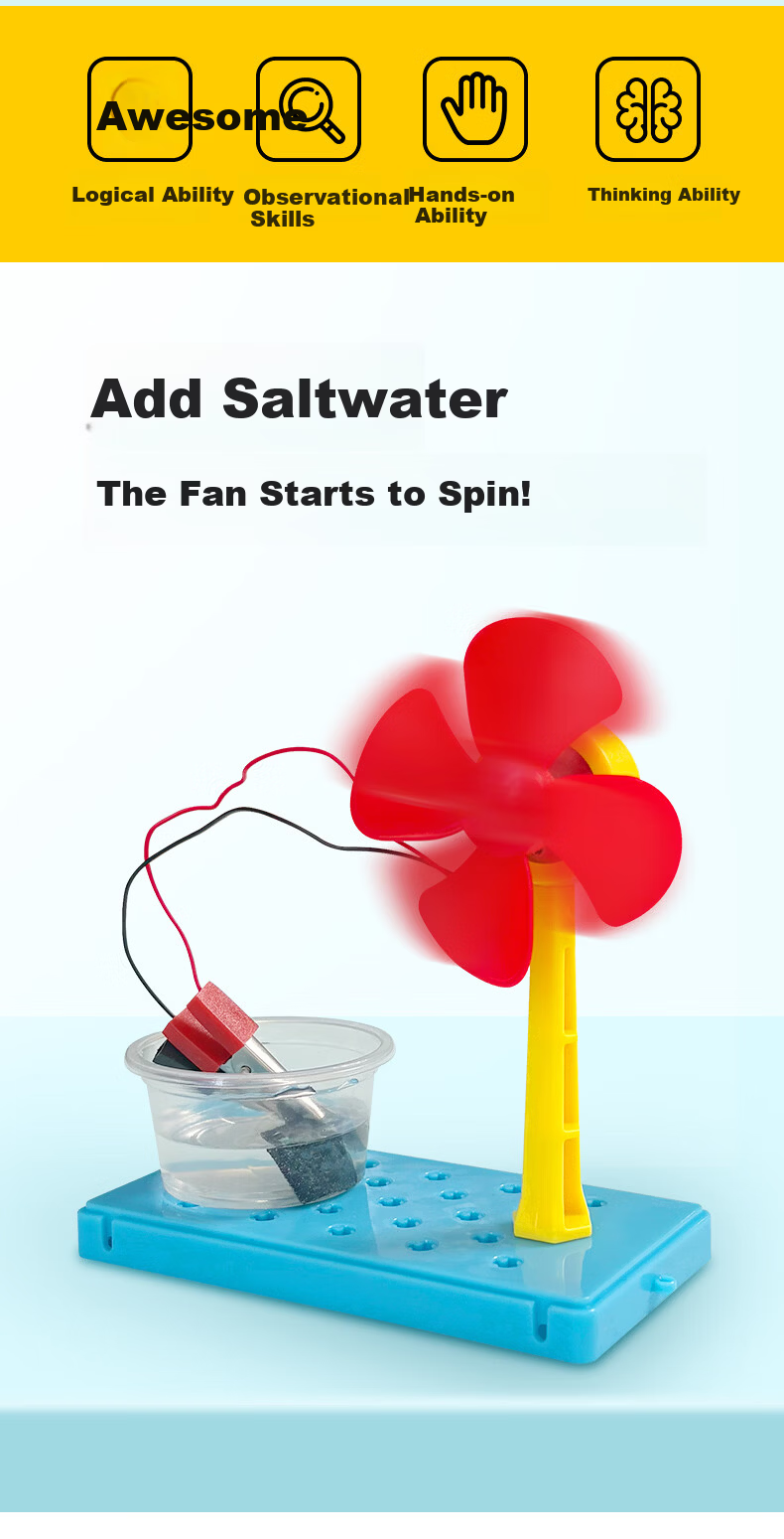 Big Eye Little Baby Saltwater Electric Fan Steam Science Experiment Kit Children's DIY Craft Toy Gift for Boys and Girls 2