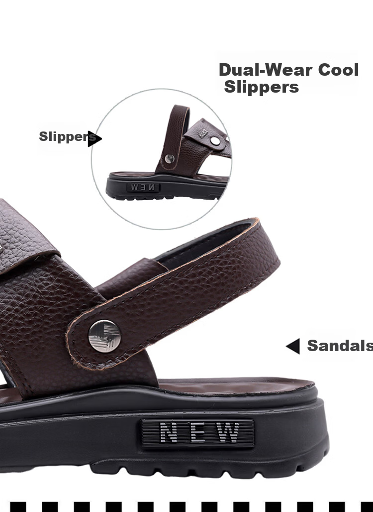 Woodpecker Men's Summer Casual Soft Sole Genuine Leather Beach Sandals Non-Slip Cowhide 16