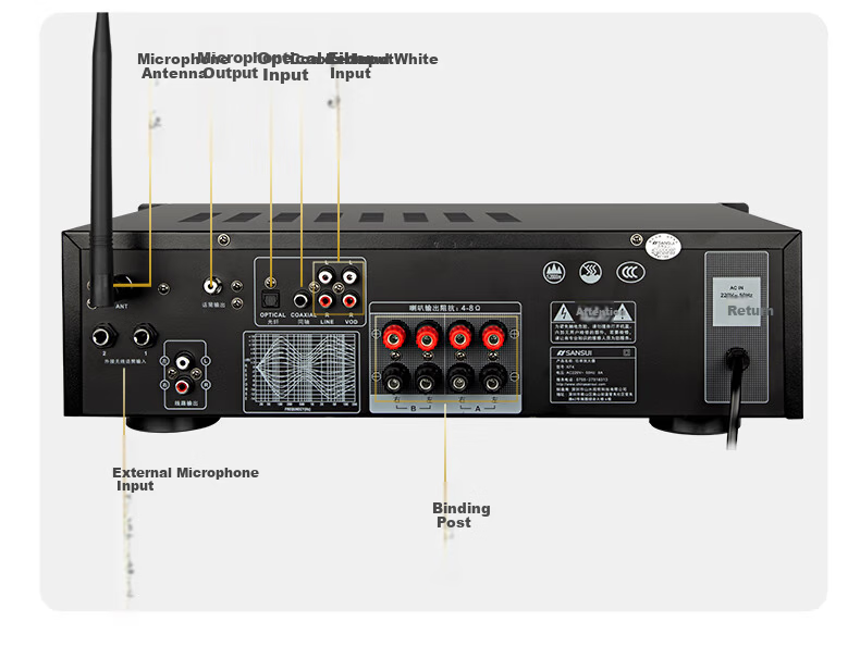 SANSUI KF4 Home KTV Audio Amplifier Fixed Impedance Power Amplifier Smart Bluetooth Amplifier for Home Cassette Speaker 15