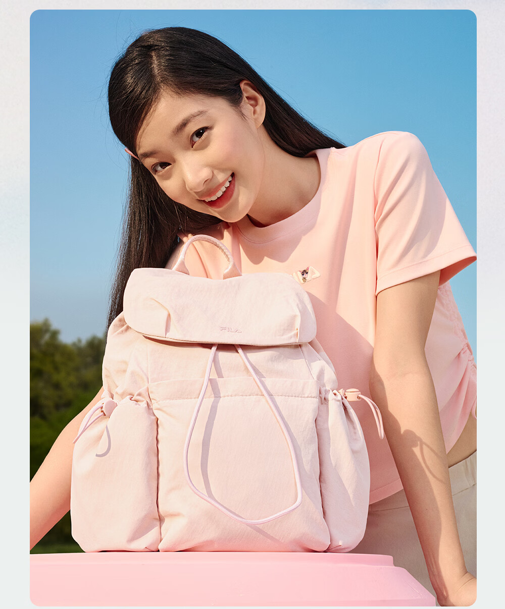 FILA Han So-hee Style Official Women's Summer Macaron Multi-Pocket Backpack School Bag Casual Bag 11