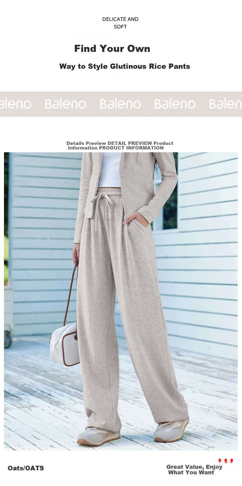 Baleno High-Quality Casual Glutinous Rice Pants for Women, New Spring And Autumn 2025 Collection, High-Waisted Draping Loose-Fit Wide-Leg Trousers with a Relaxed Style 10