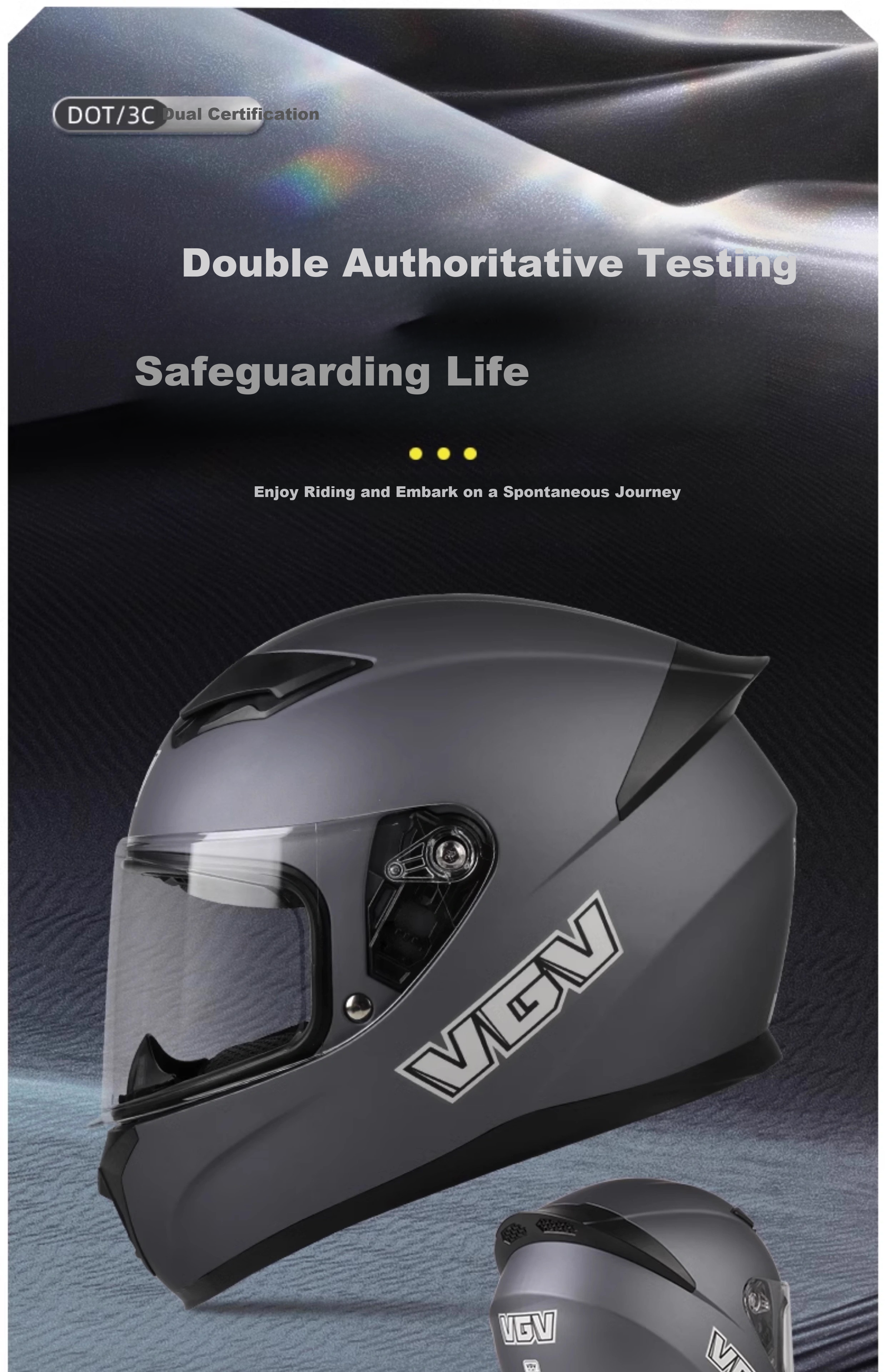 VGV Motorcycle Helmet 3C Certified Four-Season Warm Single Visor Full Face Electric Vehicle Helmet Titanium Silver Gray M 1