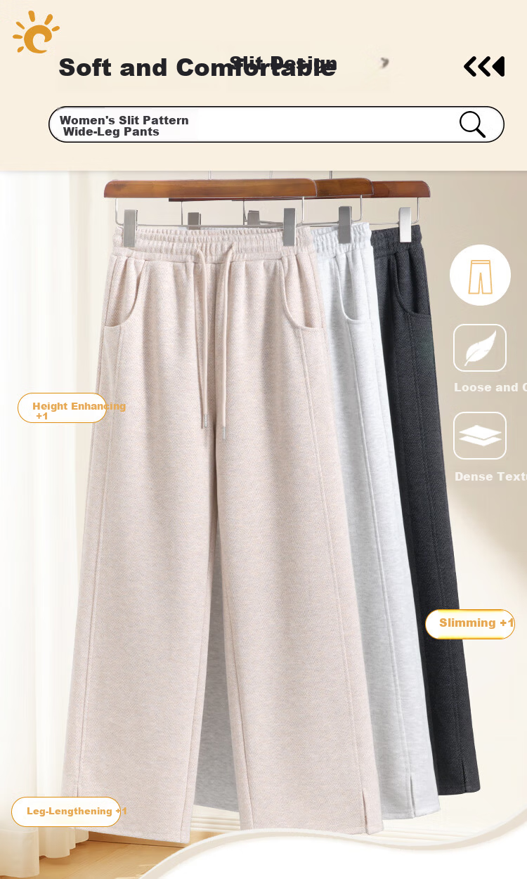 Baleno Herringbone Wide-Leg Pants Women Spring Autumn 2026 New Woolen Split Pants Casual Straight Narrow Trousers 2