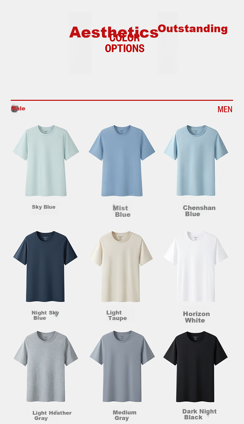 Threegun [Pure Cotton Breathable] Men's T-Shirt Round Neck Short Sleeve Casual Basic Top 15