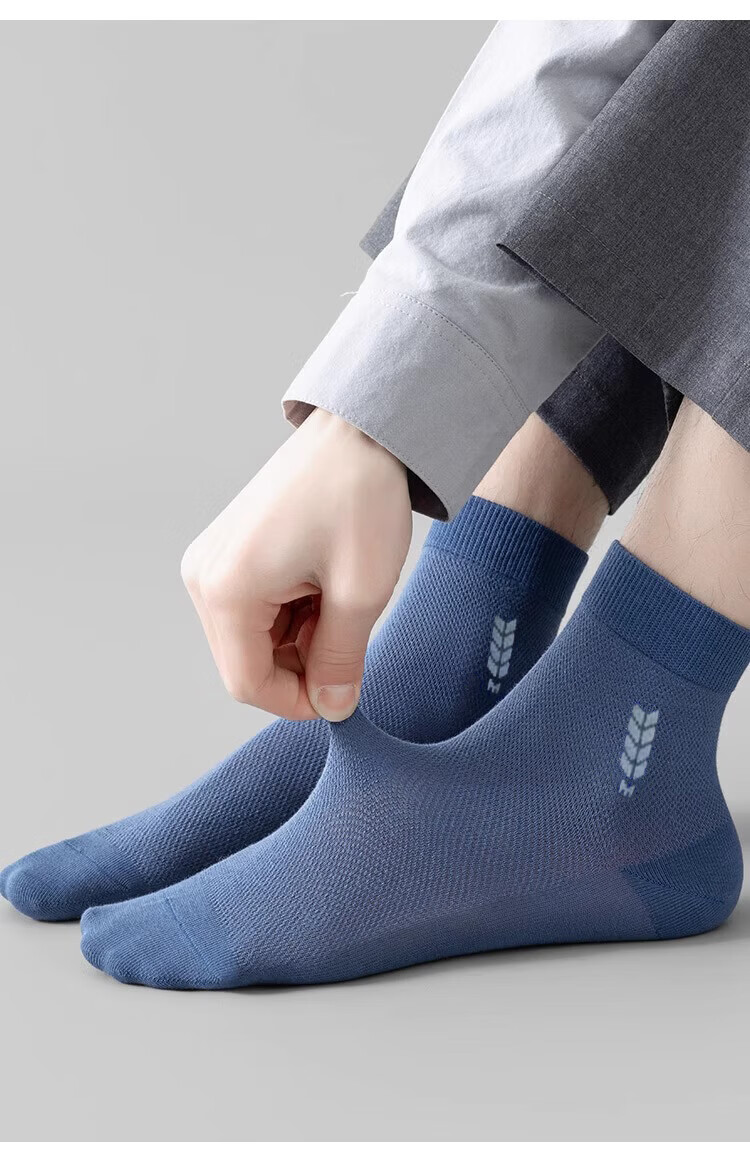 Mian Xiaonian Men's Mid-Calf Socks Spring Summer [100% Pure Cotton 10A Grade Antibacterial Deodorant] Mesh Business Casual Socks 6 Pairs 18