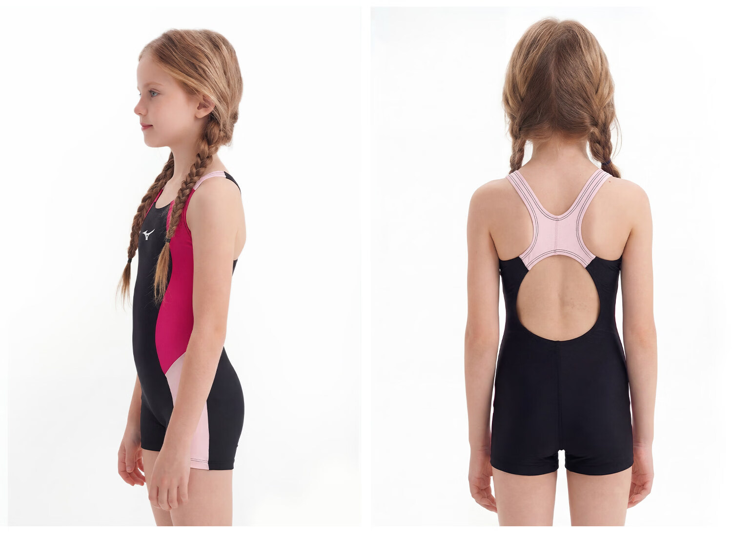 MIZUNO Kids Girls One-Piece Square-Leg Swimwear Youth Professional Training Quick-Dry Sun Protection Swimming Gear AC404 Black Pink 160 5