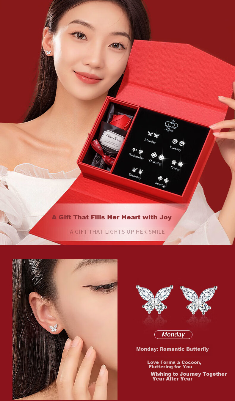 GLTEN Weekly Stud Earring Gift Box for Women Silver Needle Day of the Week Earrings High-End Birthday 520 Gift for Girlfriend Wife Premium Feel 3