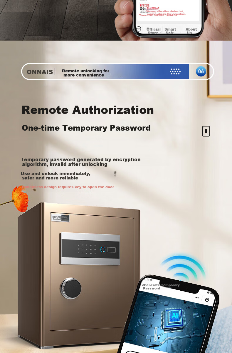 OunaisiONNAIS New Home Safe, Small Office Financial Safe, Wall-Mounted Fingerprint Password Alarm, All-Steel Anti-Theft Smart Storage Box, X6-45 Black Fingerprint Three-Layer 6