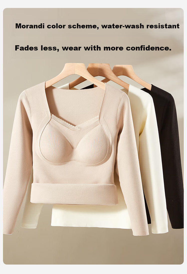 Urban Beauty Women's Thermal Fleece Padded Bra Heat Retaining Underwear Set with Down Silk Autumn Winter 2XL 15