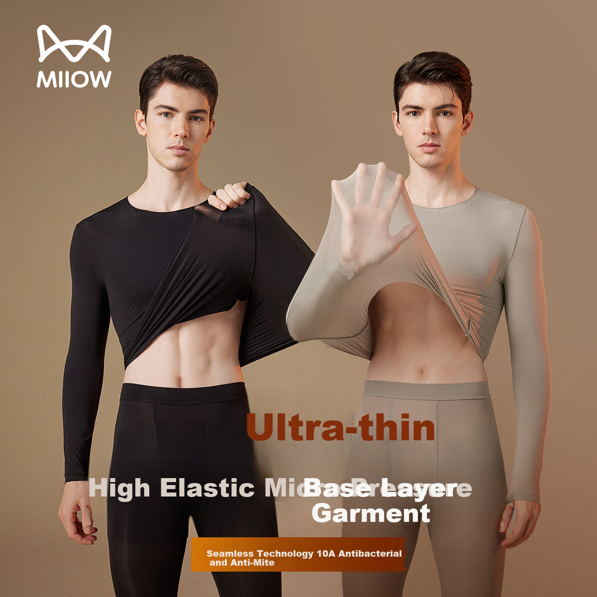 MiiOW 2025 New Ultra-Thin Hyaluronic Acid Base Layer High Elastic Skin-Friendly Men's Beauty Invisible Mask Autumn Shirt and Pants
