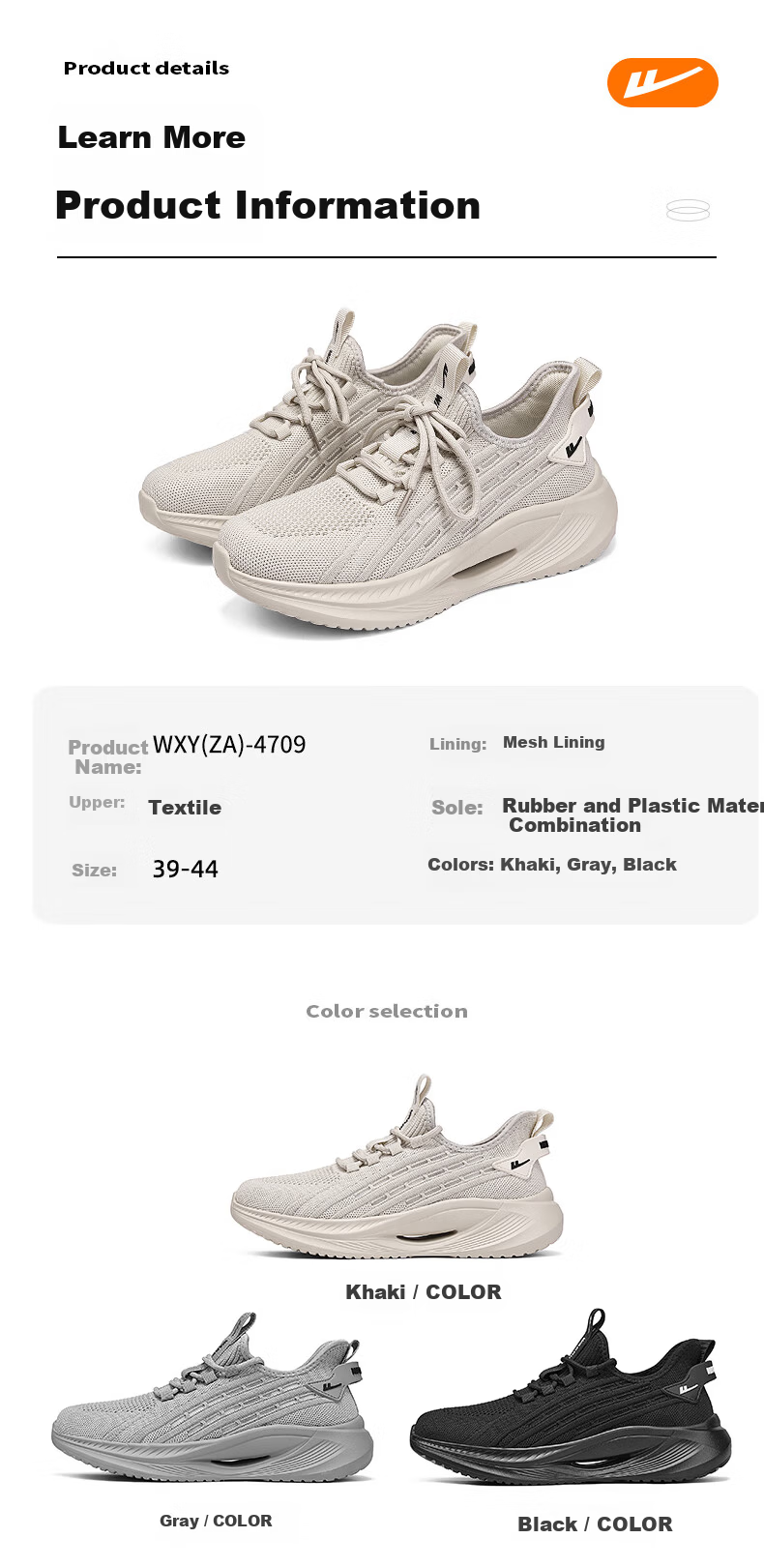 Warrior Men's Sports Shoes 2026 Summer New Breathable Mesh Flyknit Running Shoes for Men Khaki Size 40 4