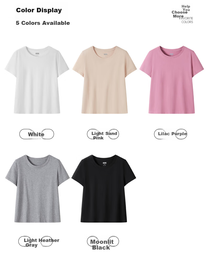 Yiershuang Women's 100% Cotton T-Shirt, Class A 7A Antibacterial, Anti-Mite, Deodorizing, Round Neck Short Sleeve Outerwear Base Shirt 18