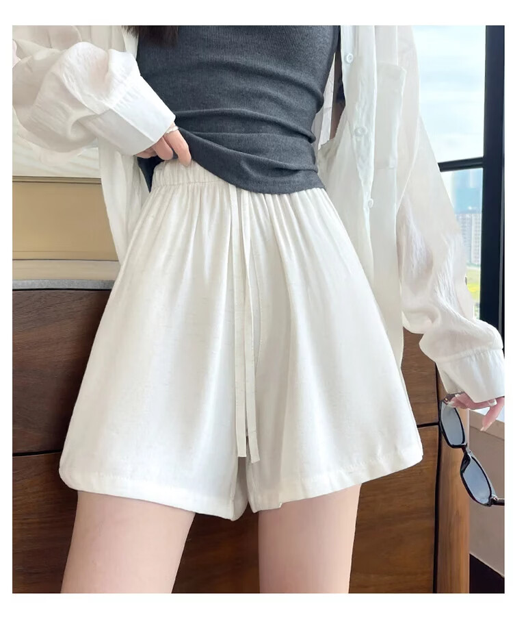 Jeanswest Women's Shorts 2026 Summer Lightweight Linen Loose Wide-Leg Sports Casual Hot Pants Oatmeal XL 15