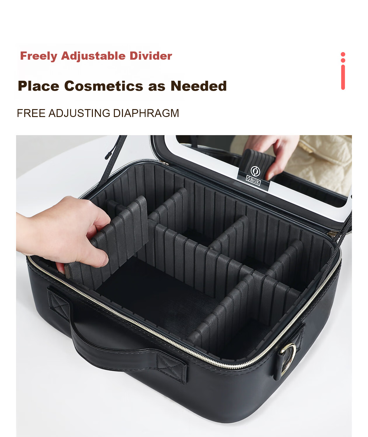 OBOX LED Lighted Makeup Bag with Mirror Large Capacity [Plaid Style] Black 12-inch Makeup Bag 12