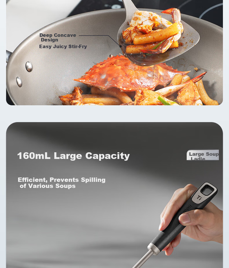 SUPOR 100% Pure Titanium Food Grade Large Soup Ladle Long Handle Thickened Hot Pot Spoon KLB40AX10 10