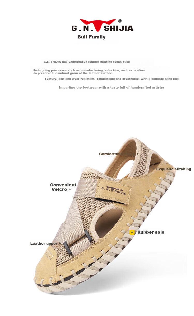Bull Family Men's Summer Closed-Toe Sandals Soft Leather Soft Sole Outdoor Water-Resistant Casual Trendy Men's Clogs 2