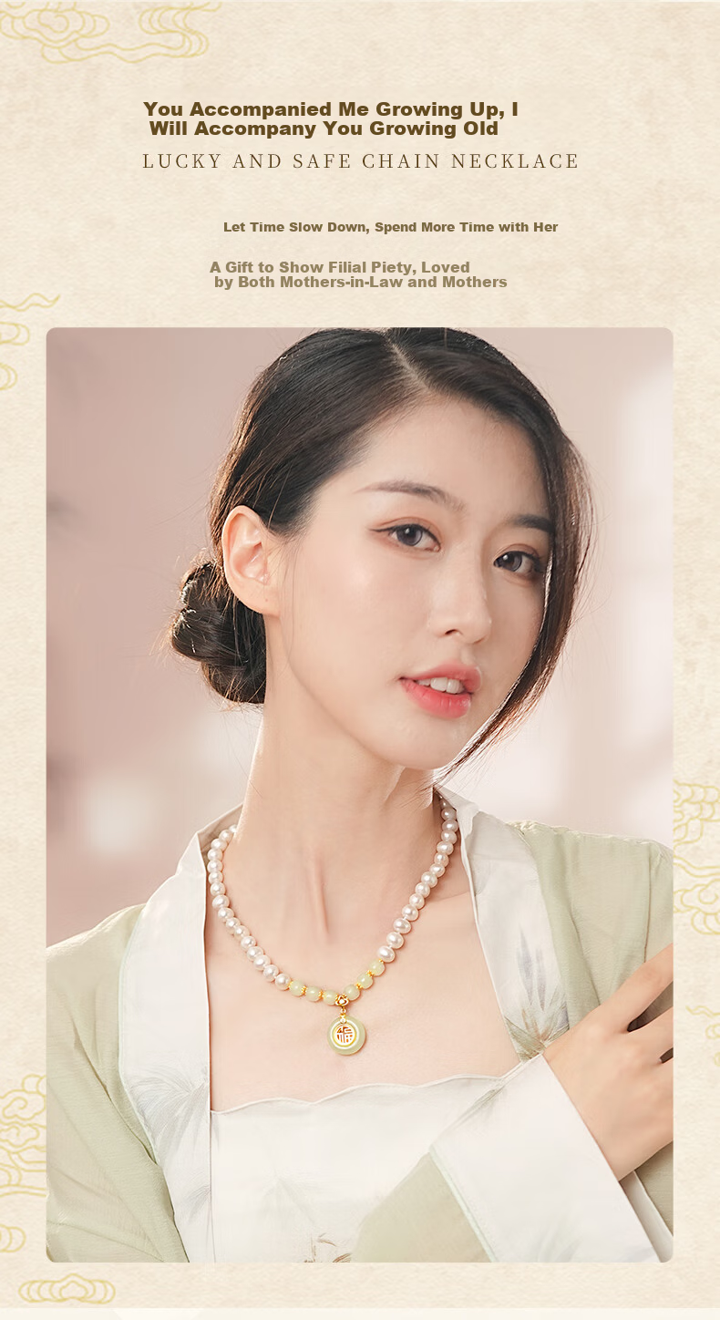Qike Natural Pearl Necklace with Peace Buckle And Hetian Jade Pendant, Authentic Practical Gift for Wife Or Girlfriend on Valentine's Day 7