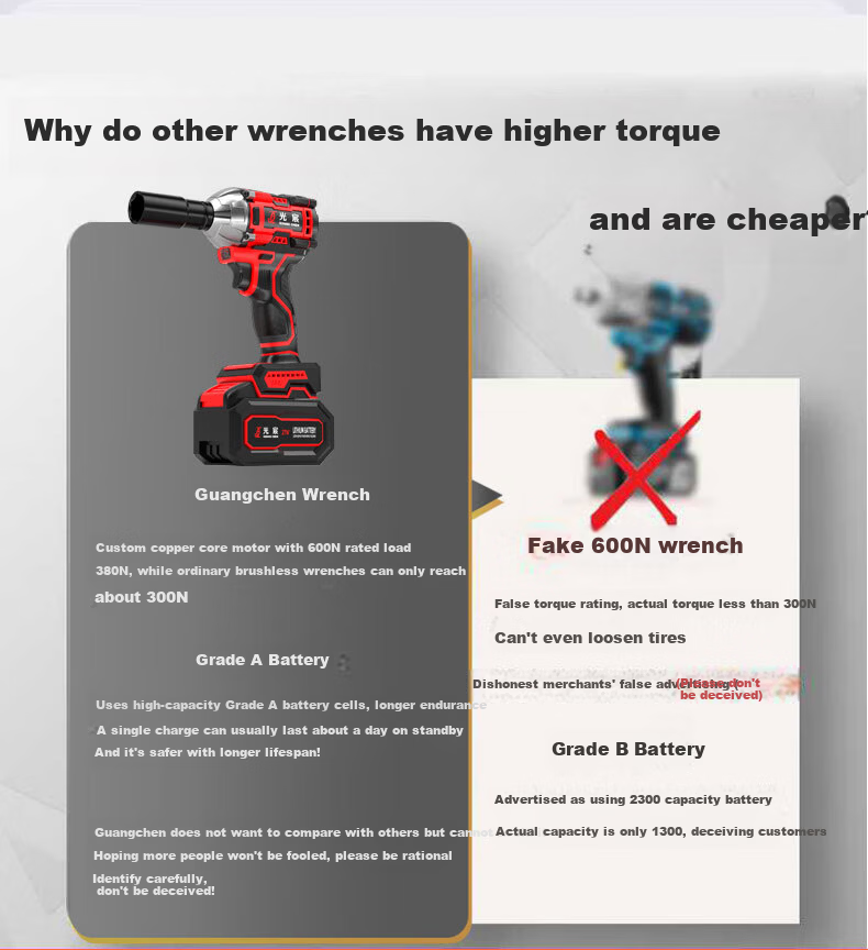 Guangchen Electric Wrench High Torque Impact Lithium Battery Wrench Air Impact Wrench Scaffold Foot Automotive Repair Socket Set Power Tools 5