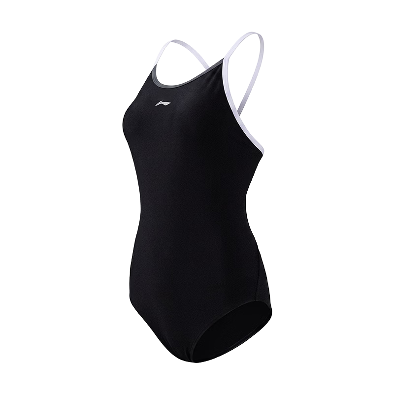LI-NING Women's One-Piece Professional Training Triangle Swimsuit Conservative Slimming Hot Spring Swimwear 1773 Black M